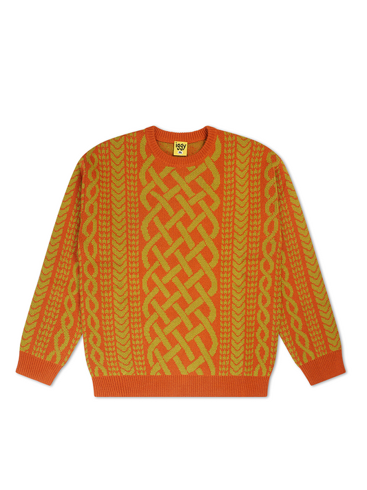 Iggy NYC Drawn Cable Knit Jacquard Sweater Honey