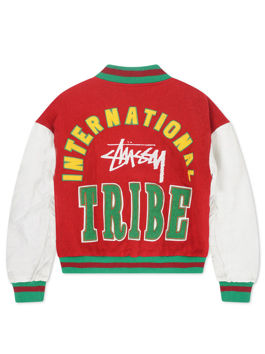 1990 Stüssy International Tribe Varsity Jacket Red